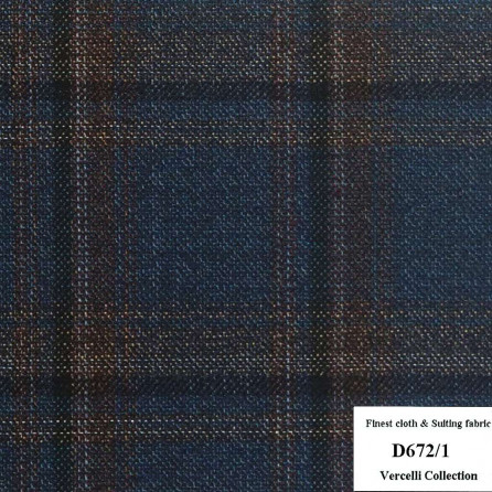 D672/1 Vercelli CXM - Vải Suit 95% Wool - Xanh Dương Caro